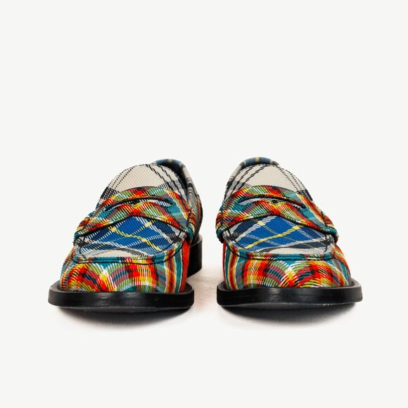 Burberry Bedmont Poppy Orange Tartan Flat Loafers - Picture 2 of 10